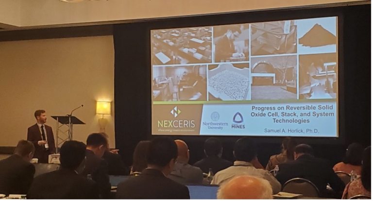 Dr. Sam Horlick, a Principal Research Engineer at Nexceris presenting updates on the progress of the reversible solid oxide cell, stack, and system technologies.